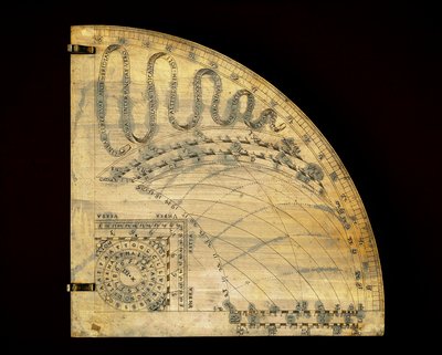 Messing wijzerplaat die de tijdslijnen van de beweging van de zon toont en de intrede in de dierenriemtekens aangeeft. Gemaakt door de horlogemaker Girolamo della Volpaia in 1570. door Unknown artist