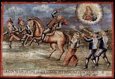 Brigandage, ex-voto in 1871: Gravin Ursino is net wonderbaarlijk gered. door Unknown artist