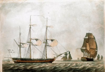 Britse fregat in de 18e eeuw (19e-eeuwse prent) door Unknown artist