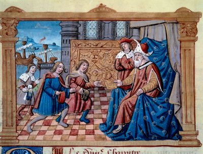 Broers Nicolo en Matteo Polo, vader en oom van de jonge Marco Polo, ontvangen aan het hof van Qubilai Khan door Unknown artist
