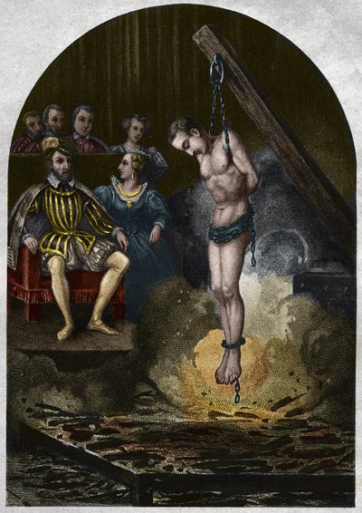 Brandkamer (rechtbank) onder koning Hendrik II (1519-1559) in aanwezigheid van Catherine de Medici. Gravure uit 1842 in Histoire des popes door Maurice Lachatre. Privécollectie. door Unknown artist