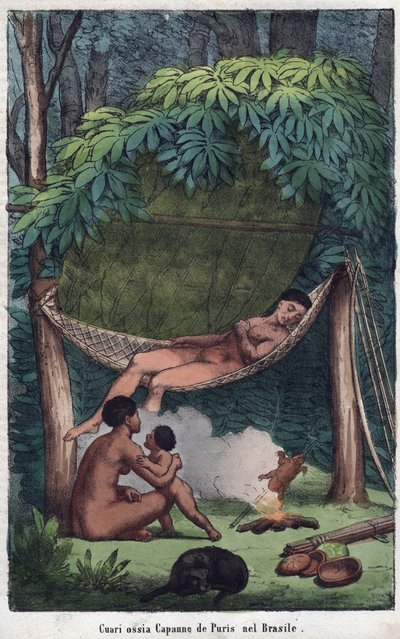 Cabane des Puris in Brazilië - gravure uit 