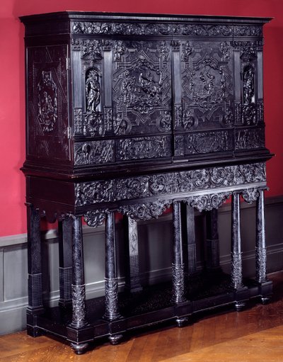Kabinet in ebbenhout Horatius Cocles, Romeins held, verdedigt de Subliciusbrug in Rome tegen de aanval van de Etrusken van Porsenna in 507 v.Chr. Rond 1645 Parijs. Louvre Museum door Unknown artist