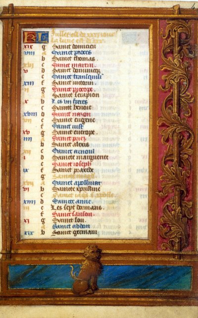 Kalender van de maand juli met het teken van de Leeuw - Miniatuur uit de Middeleeuwen: Verzoek om toestemming van de Gemeentelijke Bibliotheek van Toulouse door Unknown artist