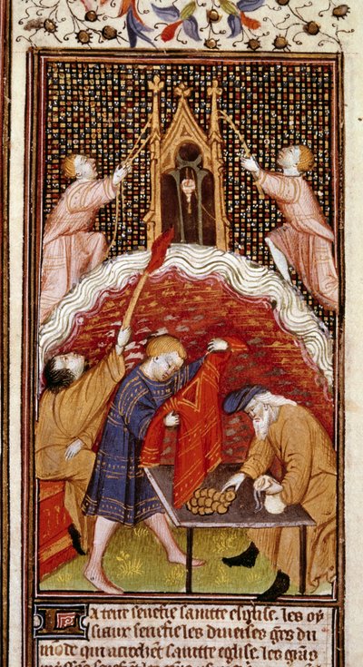 Kalenderpagina: Maart. Een pandjeshuis. Miniatuur uit het manuscript van de 