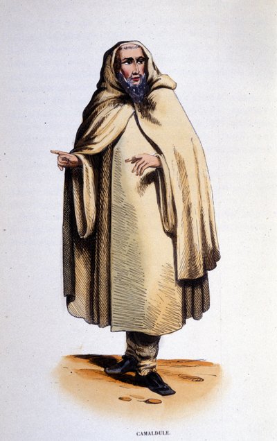 Camaldule, lid van een religieuze orde (kluizenaar en monnik) opgericht in de vallei van Camaldoli (Toscane) door Sint Romuald in 1010. Gravure uit de 19e eeuw. door Unknown artist