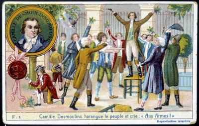 Camille Desmoulins riep het volk toe en schreeuwde 