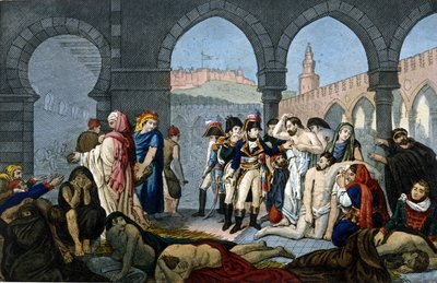Campagne (Expeditie) van Egypte (1798-1801): Generaal Bonaparte bezoekt het pesthuis in Jaffa. Gravure 19e eeuw. door Unknown artist