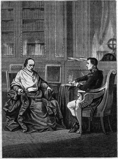 Kardinaal Giambattista Caprara, benoemd tot legaat in Parijs door Pius VII, werd in 1801 ontvangen in Malmaison door Napoleon Bonaparte door Unknown artist