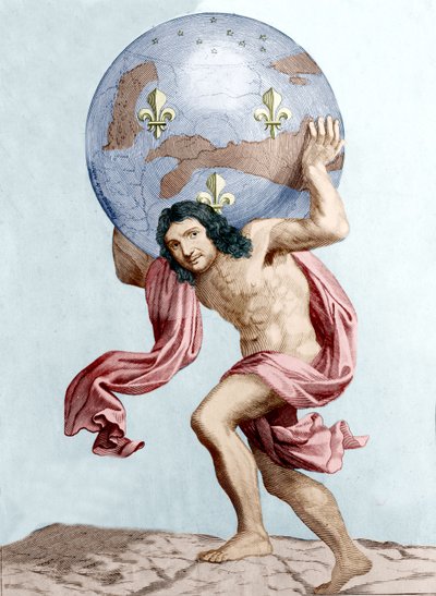 Karikatuur van Colbert als Atlas (gravure) door Unknown artist