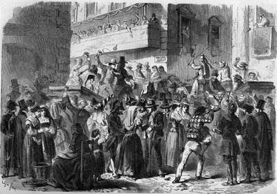 Carnaval van Rome gebaseerd op een tekening van Gierdziejewski in 1858. door Unknown artist
