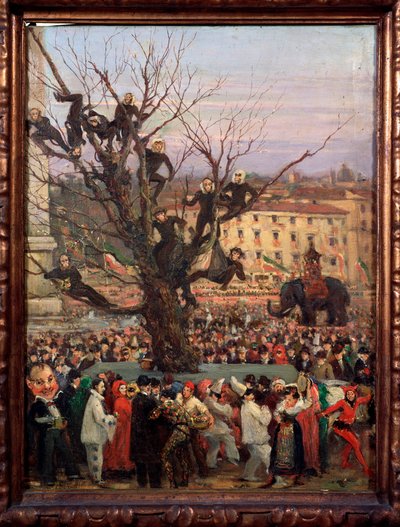 Carnavalscène in de straten van Rome door Unknown artist