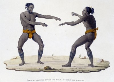 Carolinische mannen dansen (Carolinische Eilanden, Oceanië) door Unknown artist
