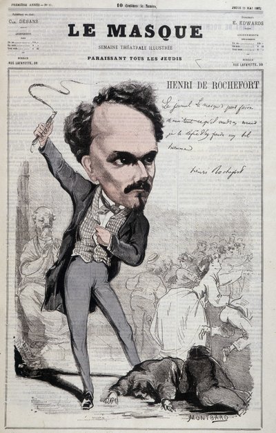 Cartoon van Henri de Rochefort (1831-1913), Franse journalist en politicus die republikeinse standpunten vertoonde vijandig tegenover het ergste. in 