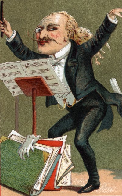 Cartoon van een dirigent aan het einde van de 19e eeuw. door Unknown artist