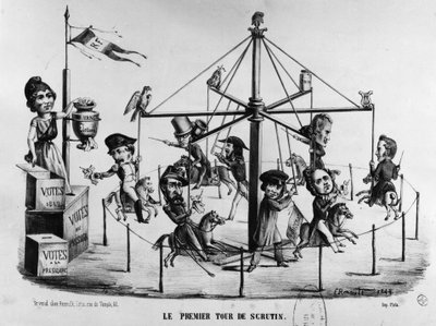 Cartoon over de eerste ronde van de presidentsverkiezingen van 1848. Louis-Napoleon Bonaparte gesymboliseerd met de adelaar door Unknown artist