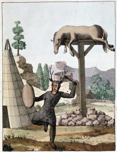 Chaman tonguse dansend voor een begrafenis (Siberië) - gravure, begin 19e eeuw door Unknown artist