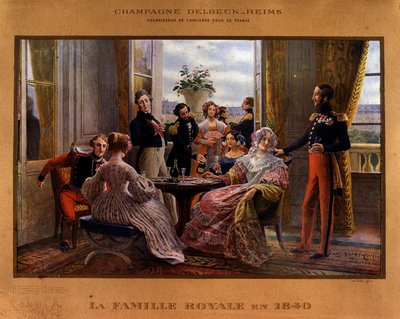 Champagne geserveerd aan de koninklijke tafel in 1840 - Reclameposter voor Delbeck champagne, eind 19e eeuw door Unknown artist