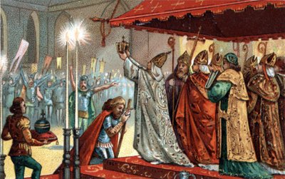 Karel de Grote (742-814) gekroond door paus Leo III (ca. 750-816) in de Sint-Pietersbasiliek in Rome op 25 december 800 - Heiliging (Kroning) van Karel de Grote (742-814) in 800 door paus Leo III door Unknown artist