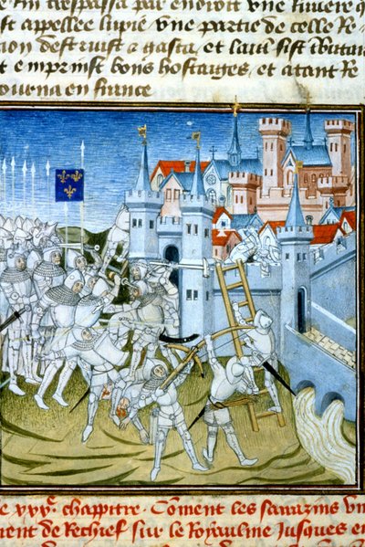 Karel Martel in Poitiers, 732 - Miniatuur uit de 14e eeuw: Verzoek om toestemming van de Gemeentelijke Bibliotheek van Toulouse door Unknown artist