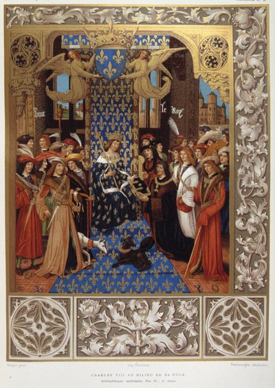 Karel VIII in het midden van zijn hof - uit een miniatuur door Unknown artist
