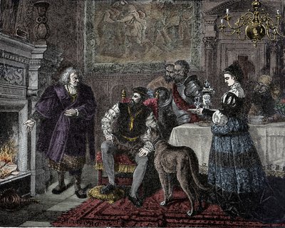 Karel V bij Fugger - Karel V (1500-1558) (Karel van Habsburg) ontvangt van de bankier Jacob Fugger genaamd de Rijke (1459-1525) in Augsburg (Duitsland) door Unknown artist