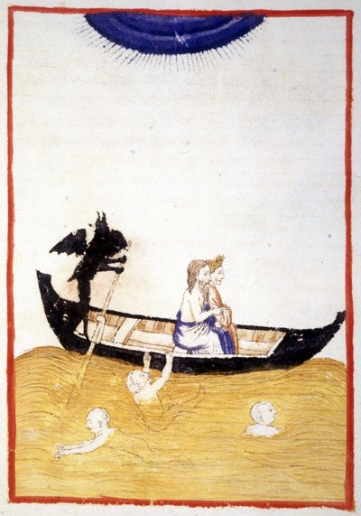 Charon (Caron) laat Dante en Virgil de Acheron oversteken, de rivier van de onderwereld - in 