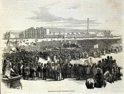 Chartistische Demonstratie in Kennington Common: het is een arbeiderspolitieke beweging voorloper van het socialisme, Gravure uit 1848 door Unknown artist