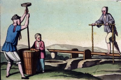 China, links het pellen van rijst en rechts de regulering van water voor de stekken - in 