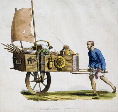 Chinese handelaar en zijn zeilwagen door Unknown artist