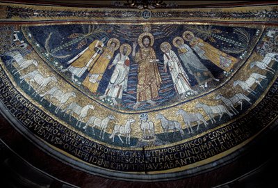 Christus tussen Sint Paulus, Sint Cecilia, Sint Pascal, Sint Petrus, Sint Valeriano en Sint Agata door Unknown artist