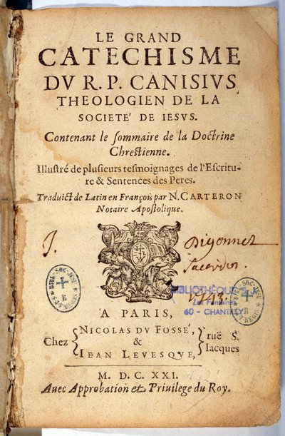 Christelijke religie: Titelpagina van de grote catechismus. Werk van Pierre Canisius door Unknown artist