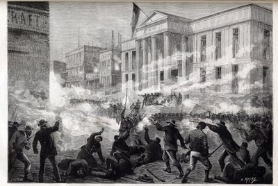 Cincinnati Courthouse rellen van 1884 - een rel begon na een juryvonnis van doodslag na een berucht moordproces, 28 maart 1884 door Unknown artist