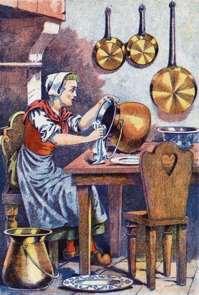 Assepoester in haar keuken, Illustratie voor 