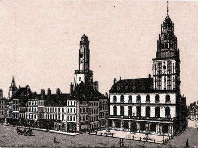 Stad Calais: oude vuurtoren en stadhuis in 