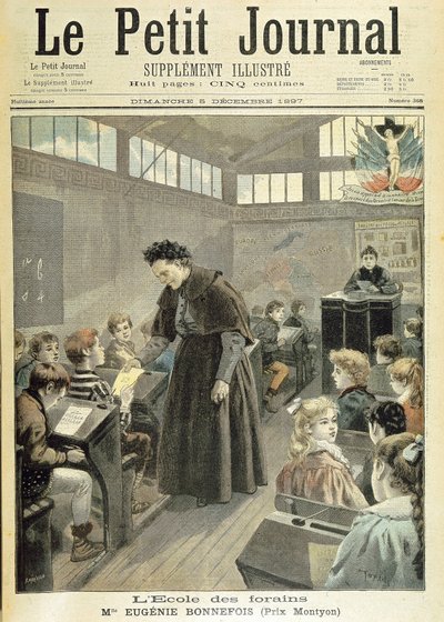 Klaslokaal van de kermisschool: Montyon-prijs aan Eugénie Bonnefois - in Le petit journal van 5 december door Unknown artist