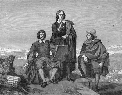 Claude Lorrain, Nicolas Poussin en Gaspard Dughet (de Guaspre Poussin) in de Romeinse regio. Gravure uit de 19e eeuw. door Unknown artist