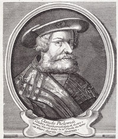 Claudius Ptolemaeus (ca. 90 - ca. 168), Griekse astronoom, wiskundige en geograaf. Gravure uit de 19e eeuw door Unknown artist
