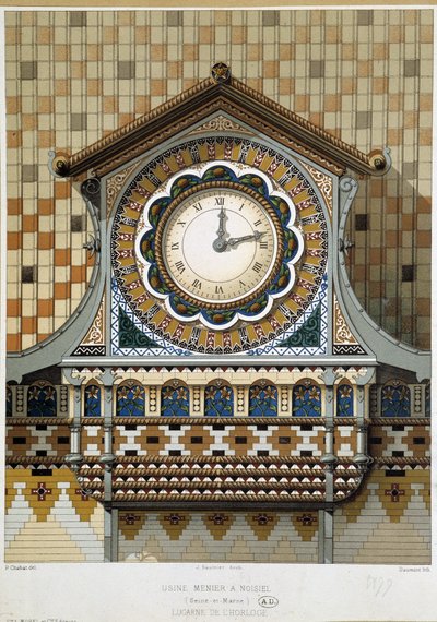 Klokvenster van de Menier-fabriek in Noisiel (Seine-et-Marne) door Unknown artist