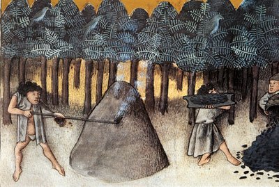 Steenkoolmijnbouw, Miniatuur uit De natura rerum, door Thomas de Cantimpre (1201-1272) 13e eeuw Granada. Universiteitsbibliotheek door Unknown artist