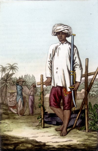 Cochinese soldaat. Bibliotheek van decoratieve kunsten van Parijs “Le costume ancien et moderne” door Unknown artist