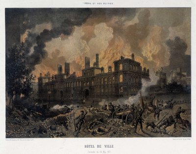 Commune van Parijs: De brand van het stadhuis van Parijs op 24 mei door Unknown artist