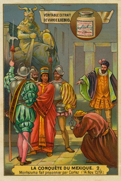 Verovering van Mexico: Cortes arresteert koning Montezuma II door Unknown artist