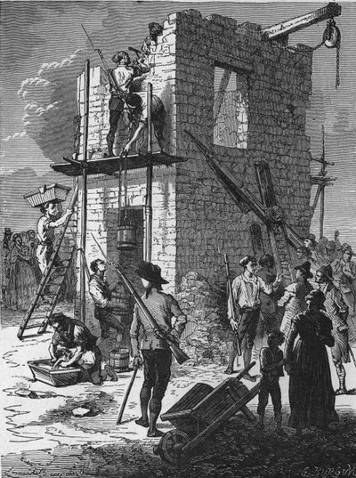 Bouw van een telegraafstation in 1793 door Unknown artist