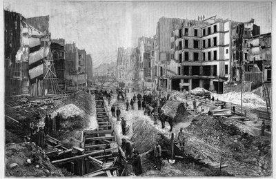 Bouw op Reaumurstraat - Transformaties van Parijs onder het Tweede Keizerrijk, Haussmann Parijs (Boulevard, Haussmann werken) - De doorbraak van de Rue Reaumur in het 3e arrondissement van Parijs door Unknown artist