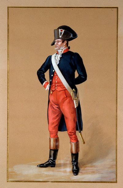 Consulaat: uniform van vredesofficier. Lithografie door Unknown artist