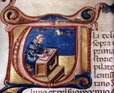 Kopiëermonnik. 13e-eeuws manuscript. Biblioteca Trivulziana, Milaan door Unknown artist
