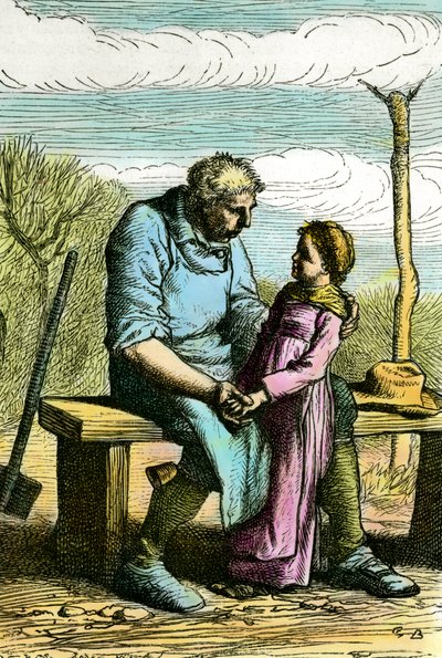 Cosette en Jean Valjean. Illustratie voor de roman 