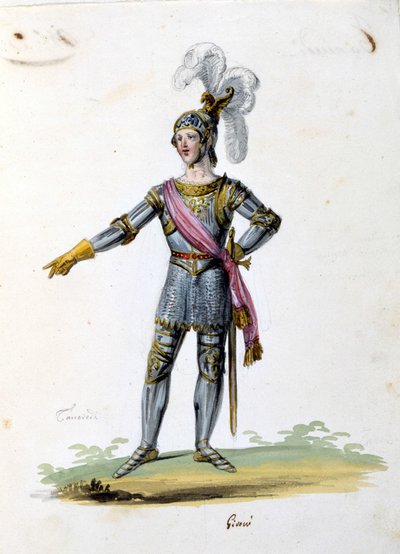 Kostuum voor het personage van Tancredi getekend door Gironi voor de opera “Tancredi” door Gioacchino Rossini. 1813 door Unknown artist