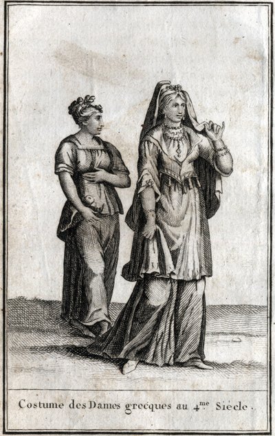 Kostuum van de Griekse dames in de 4e eeuw. Gravure in 